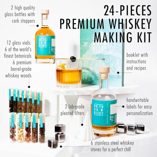 DIY Whiskey Infusion Kit with Woodchips Botanicals & Stones - Craft Your Own Whiskey