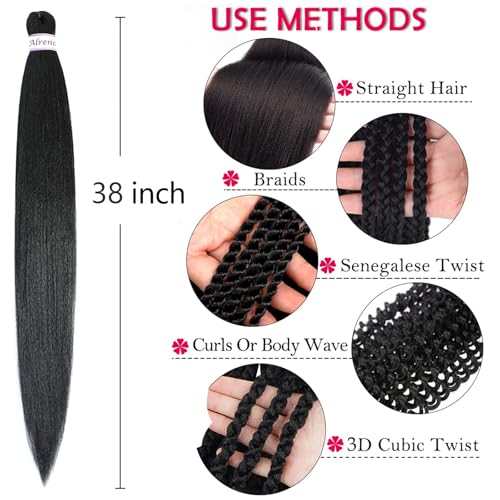 Alrence Pre-Stretched Braiding Hair 38 Inch - 8 Pack for Knotless Braids, 1B#