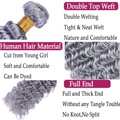 Grey Deep Wave Human Hair Bundle 26 Inch Brazilian Virgin Hair for Sew-In & Wigs - Sliver Grey Variation 26 / #Sliver Grey-D