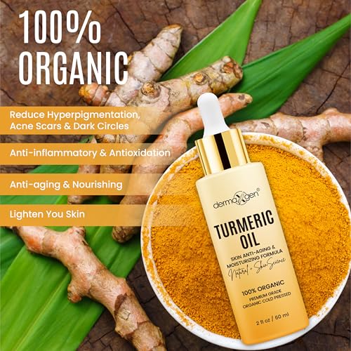 Organic Turmeric Oil for Skin Lightening ? Turmeric Face Oil for Dark Spots, Anti-Aging & Hydrating Dry Skin ? Glow Moisturizer for Face, Neck & Eyes (2 FL OZ / 60 ML)