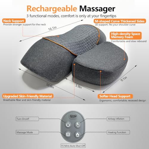 3-in-1 Cordless Neck Massager Pillow with Heat, Memory Foam, Adjustable Modes