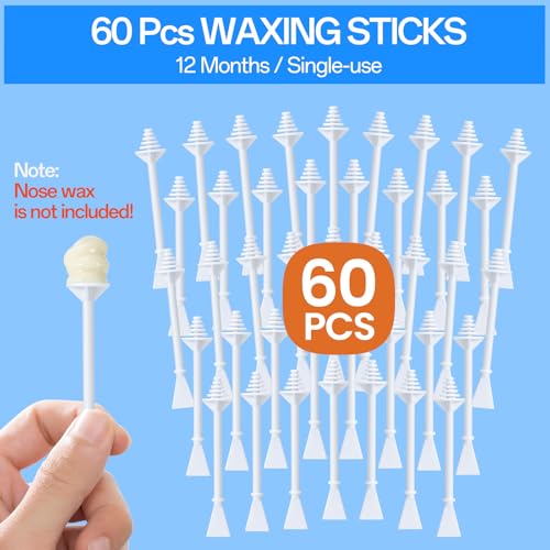 Nose Wax Sticks (60 Pcs) - Dual-Head Wax Hair Removal Applicator for Nostril, Ear, Eyebrow & Upper Lip, Painless, Disposable Waxing Sticks for Men & Women