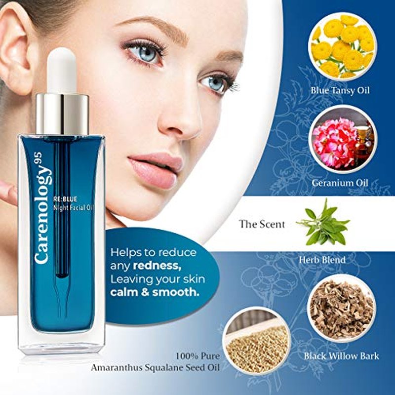 100% Pure Blue Tansy Korean Skincare Carenology Essential Facial Oil Overnight facial Repair for Acne Spot and Scar Treatment, Non-Greasy, Dermatologist Recommended for All Skin Types