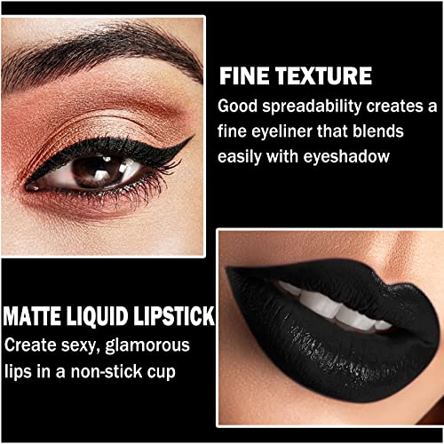 CAHIUYOA Black Matte Lipstick Lip Liner Set,Liquid Lipstick Lip Gloss Smudge Proof for Halloween Cosplay Goth Makeup,Waterproof and Long Lasting Black Lip Liner and Lipstick Set