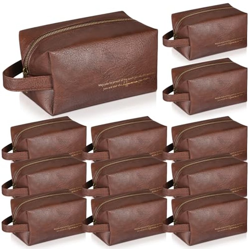 12 Pcs Groomsmen Gifts Bag for Men PU Leather Toiletry Travel May You Be Proud of the Work Sign Large Capacity Makeup Bag with Zipper Employee Appreciation Gift Shaving for Coworker Dad