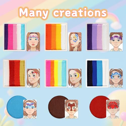 Professional Face Painting kit for kids, Depvision 68 Colors Split Cake Face Paint Kit, Non-Toxic Washable Safe Water Based Body Paint kit with Brushes Stencils Sponge Gems Glitter for Halloween gift