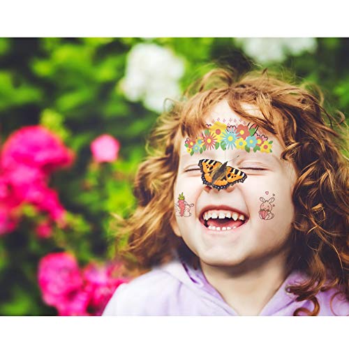 Animal Temporary Face Tattoo for Kids 10 Pack, Face Paint Stickers, Easter Basket Stuffers Halloween Christmas Body Makeup Bunny Butterfly Panda Deer Giraffe Fairy Floral Festival Tattoos