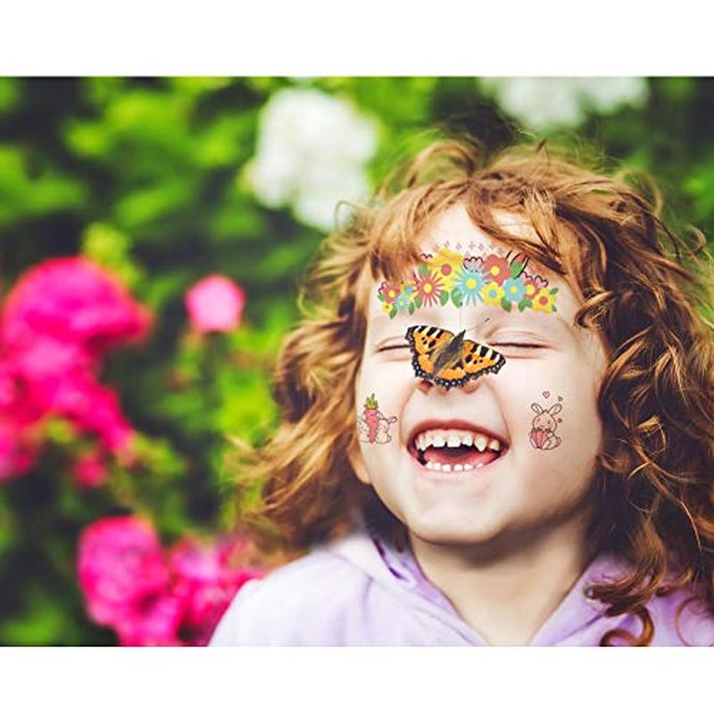 Animal Temporary Face Tattoo for Kids 10 Pack, Face Paint Stickers, Easter Basket Stuffers Halloween Christmas Body Makeup Bunny Butterfly Panda Deer Giraffe Fairy Floral Festival Tattoos