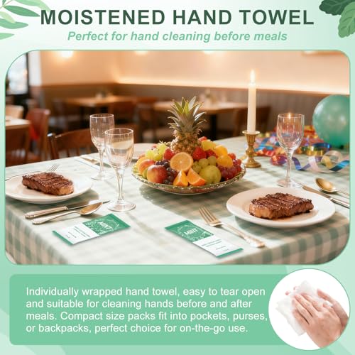 Moist Towelettes, Disposable Pre Moistened Towels Individually Wrapped, Soft Portable Face & Body Wet Towels for Travel Hotel Sport Camping Spa 9.8 inch (Pack of 100, Mint & Eucalyptus Leaf)
