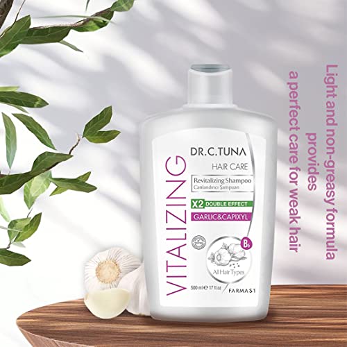 FARMASi Dr. C. Tuna Vitalizing Garlic Shampoo, Nourishing & Strengthening Formula with Garlic Extract and Capixyl, Helps Refresh Scalp & Support Fuller-Looking Hair, 17 fl oz