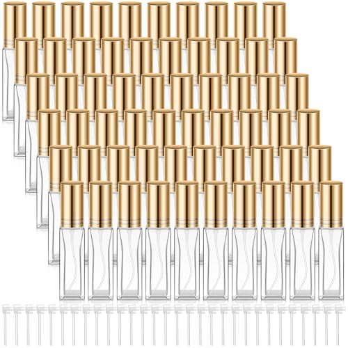 Domensi 60 Pcs 8 ml Empty Glass Perfume Bottles Bulk - Gold Refillable Cologne Spray Atomizer with Pump, for Travel, Skincare, Haircare, Cleaning & DIY Essentials