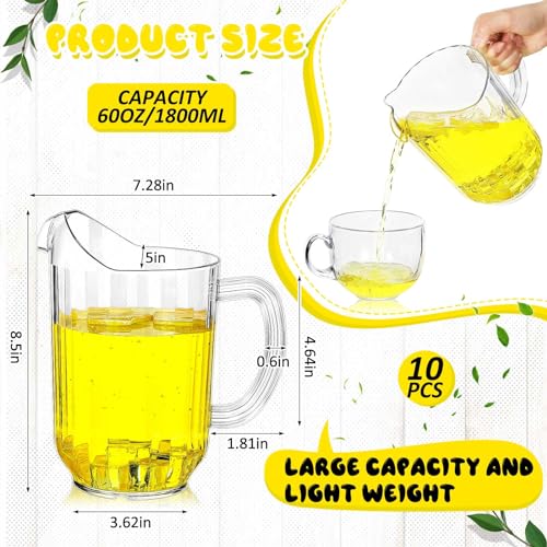 Plastic Water Pitcher 60 Oz Set of 10 - Clear Drinking Jug for Parties & Home - Classic / 10