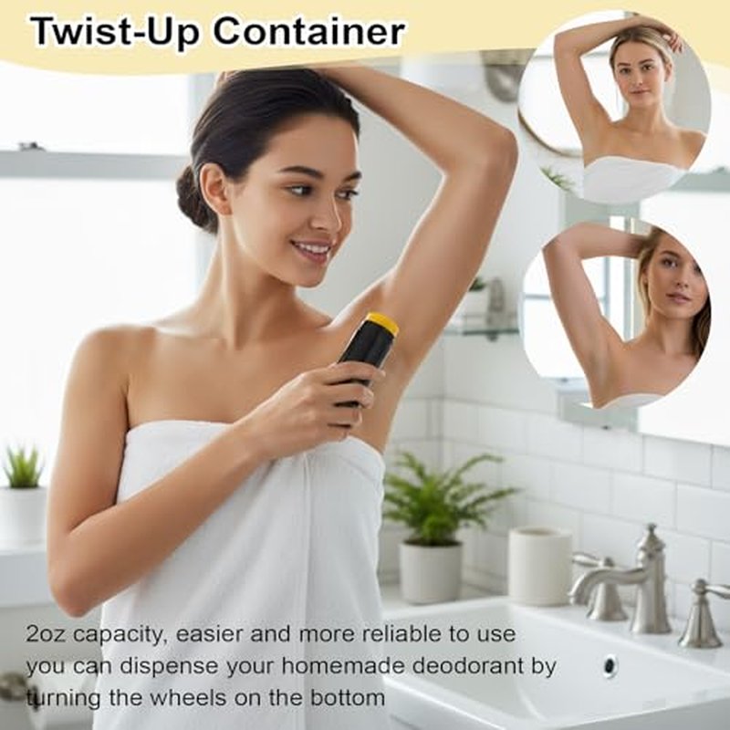 20 Pcs Plastic Deodorant Containers, Empty Round Twist-Up Solid Stick Tube Container for Homemade Deodorant, Shaving Soap Stick, Heel Lip Balm, Solid Lotion Bars-Top Filling (Black, 2 oz/60ml)