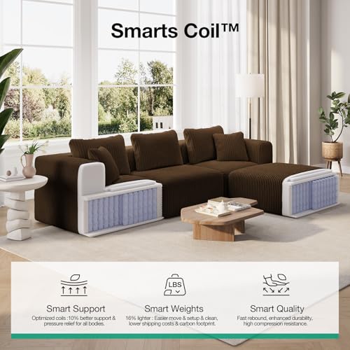 Novilla Modular Cloud Sectional Sofa with SmartS Coil Support - Brown Ottoman - No Assembly