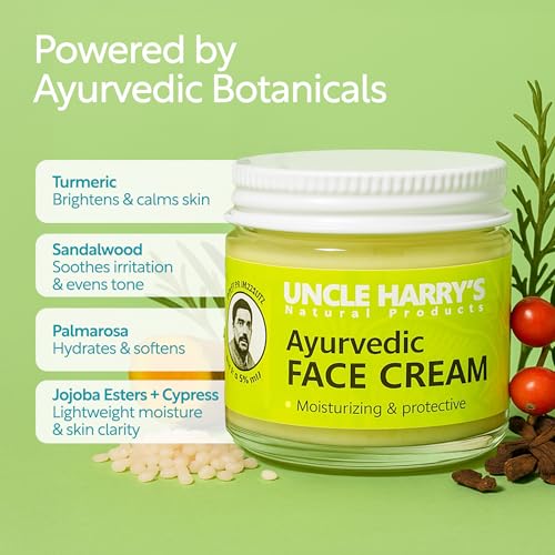 Ayurvedic Face Cream with Jojoba, Turmeric & Sandalwood – Natural Moisturizer, Vegan, 2oz