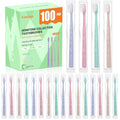 100 Pack Disposable Toothbrushes with Tongue Scraper - Soft Bristles, Individually Wrapped Bulk Travel Set - 4 Colors