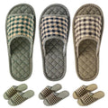 3 Pairs Plaid House Slippers for Men, Open Toe Indoor Slippers Comfortable Washable Portable Foldable Guest Travel Hotel Airplane Spa Slippers