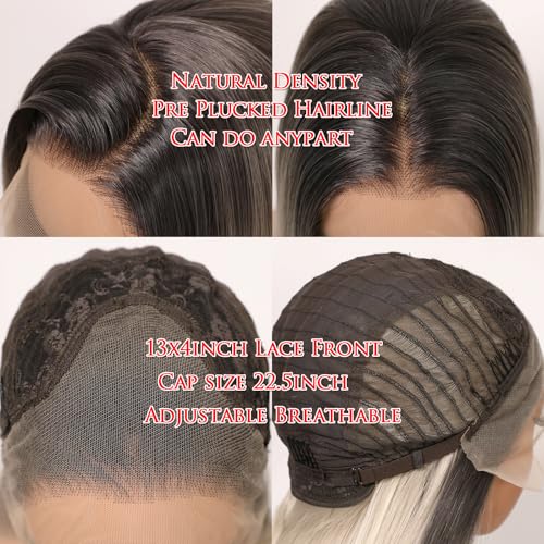 Balayage Ice Platinum Blonde Lace Front Wig with Dark Roots - Ash Blonde Highlights for Women