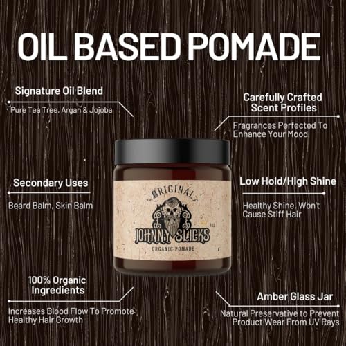 Johnny Slicks Original Oil-Based Pomade for Men, 4 oz - Low Hold, High Shine, Multi-purpose Grooming