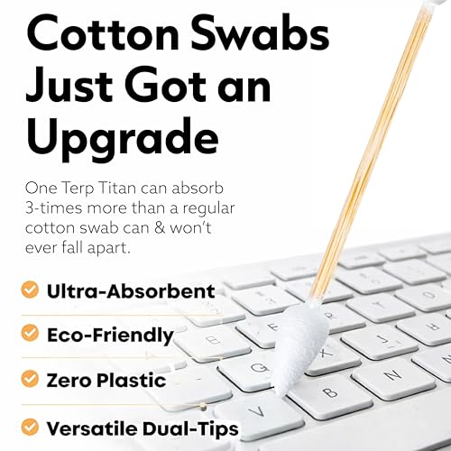 6 Pack Bamboo Cotton Swabs - Dual-Tip Spiral & Fine Point, Extra Strong, Lint-Free 1200ct