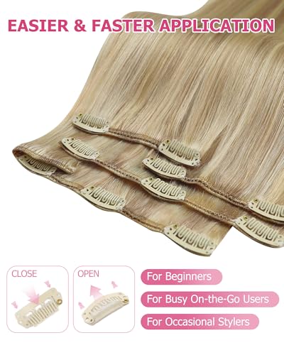 YoungSee Blonde Clip-In Hair Extensions 12 Inch Light Blonde Highlights Easy to Wear - Variation of Clip-B-#16/22 Blonde Highlights
