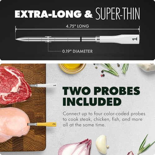 Wireless Meat Thermometer with 2 Probes - Smart WiFi Cooking Sensor for Grill, Oven, BBQ, Smoker, Air Fryer