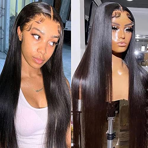 30 Inch Black Synthetic Lace Front Wig with Baby Hair - Light Yaki, Glueless, Pre-Plucked, Natural Hairline for Women - Variation #30 Inch Black