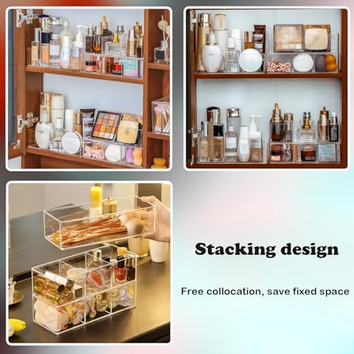 Acrylic Makeup Organizer Set - 4 Pieces, Stackable Clear Storage