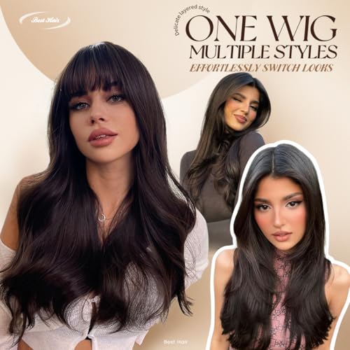 Long 26 Inch Lace Front Wig - Natural Black 200 Density, 4x1 Closure - Black
