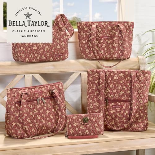 Bella Taylor Burgundy Floral Quilted Makeup Bag - Cosmetic Pouch with 4 Pockets