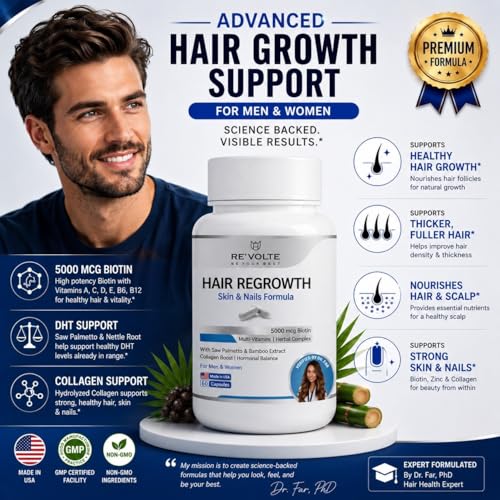 Re'Volte Hair Growth Pills DHT Blocker for Men & Women - 30 Day Collagen Support Supplement