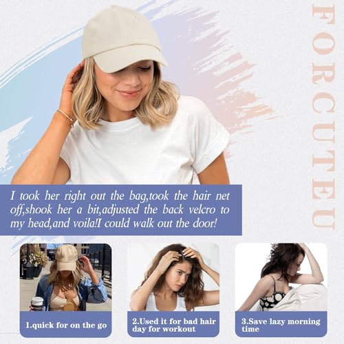 FORCUTEU 12 Inch Hat Wigs for Women Baseball Cap with Hair Extensions – Straight 27/613