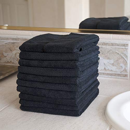 Microfiber Salon Towels 16x29 Inches Black Pack of 20 - Bleachproof & Ultra Absorbent