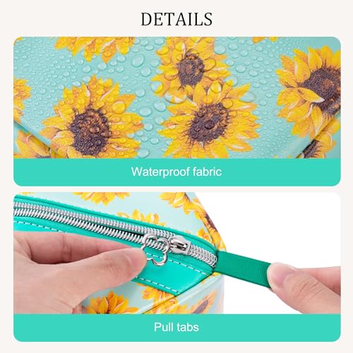 Travel Makeup Bag£¬Large-capacity waterproof cosmetic bag£¬Travel bags and toiletries bags for women£¬PU leather material£¬Multi-zone and large opening design (Sunflower)