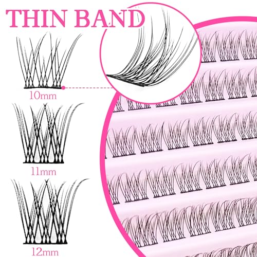 Lash Clusters Wispy Natural D Curl Eyelash Extension DIY 10-12MM Mixed Fluffy Individual Lashes Thin Band 110pcs,10mm 11mm 12mm False Eyelashes
