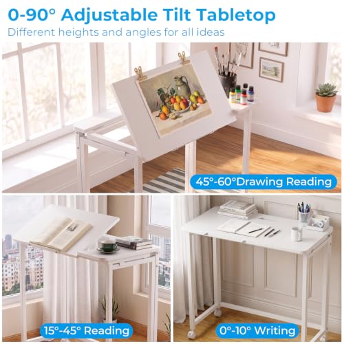 GreenForest White 31.5-inch Folding Adjustable Desk with Wheels & Tilt Tabletop