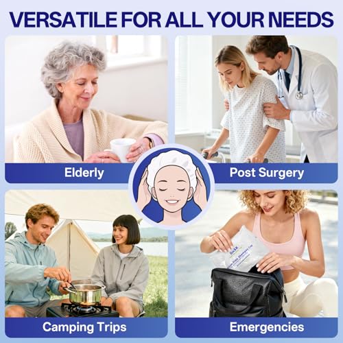 Shampoo Caps No Water Rinse Microwavable | Waterless Rinse Free Shampoo Cap Hair Washing for Bedridden Patients, Elderly Care, Camping | PH Balanced, Portable, Easy to Use - 8 Pack