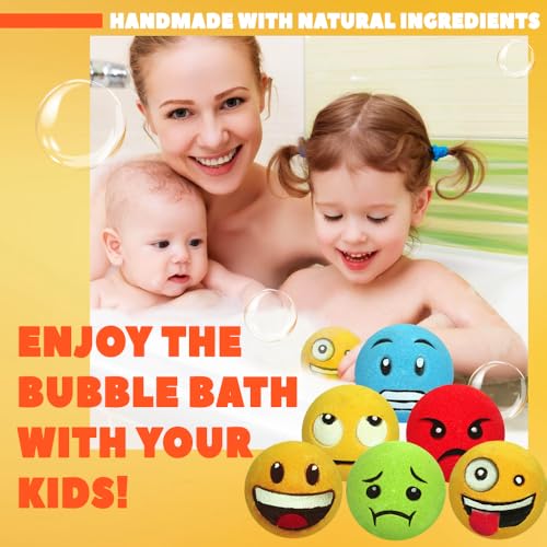 Large Emoji Face Bath Bombs Set of 12 – Handmade Spa Fizzies with Shea & Essential Oils