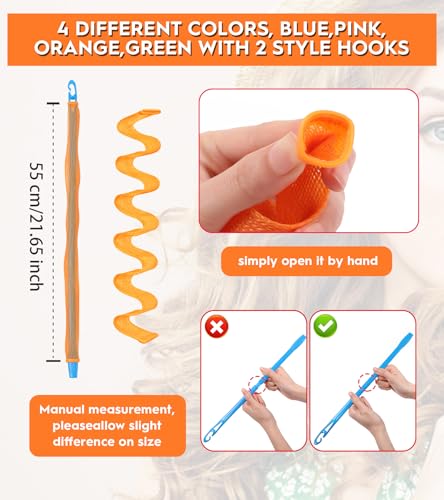 40 Pcs Heatless Wave Curlers for Long Hair - 21.65 Inch Styling Set with Hooks