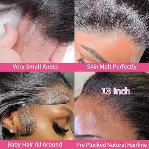 Optenpg 22 Inch Body Wave Lace Front Wigs Human Hair HD Lace Natural Color Pre Plucked with Baby Hair