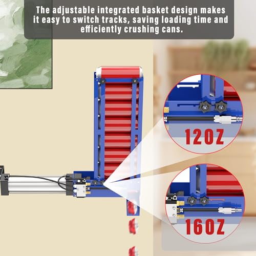 Pneumatic Can Crusher with Hopper - Blue, Heavy Duty Wall Mount Recycling Tool