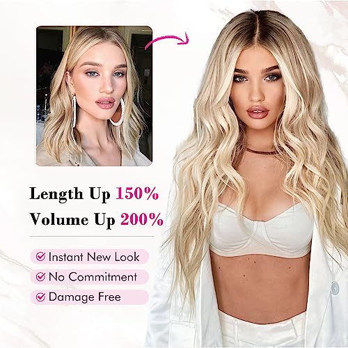 REeCHO Blonde Clip-In Hair Extensions 24 Inch Long Beach Waves Platinum Blonde