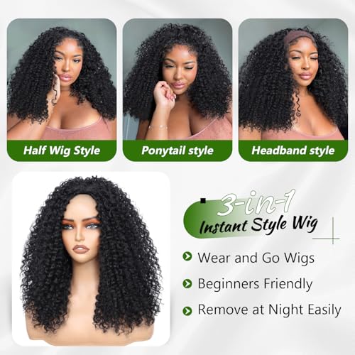 18 Inch Curly Half Wig - 3-in-1 Glueless Human Hair & Synthetic Mix for Black Women - M4/30