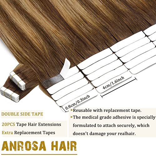 Remy Hair Tape-In Extensions 14 Inch Balayage Blonde - Chocolate Brown to Caramel Blonde with Brown Roots