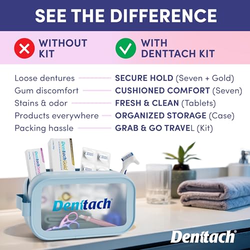 Denture Starter Kit with Adhesives, Cleaning Tablets & Travel Case - Complete Oral Care Set