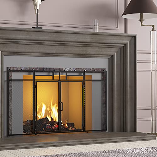 Magnetic Fireplace Screen 3-Panel Wrought Iron Spark Guard for Indoor Use