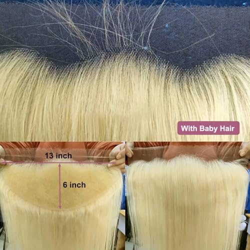 613 Blonde HD Lace Frontal Closure 13x6 14 Inch Brazilian Virgin Remy Human Hair - Free Part, Pre Plucked, Baby Hair