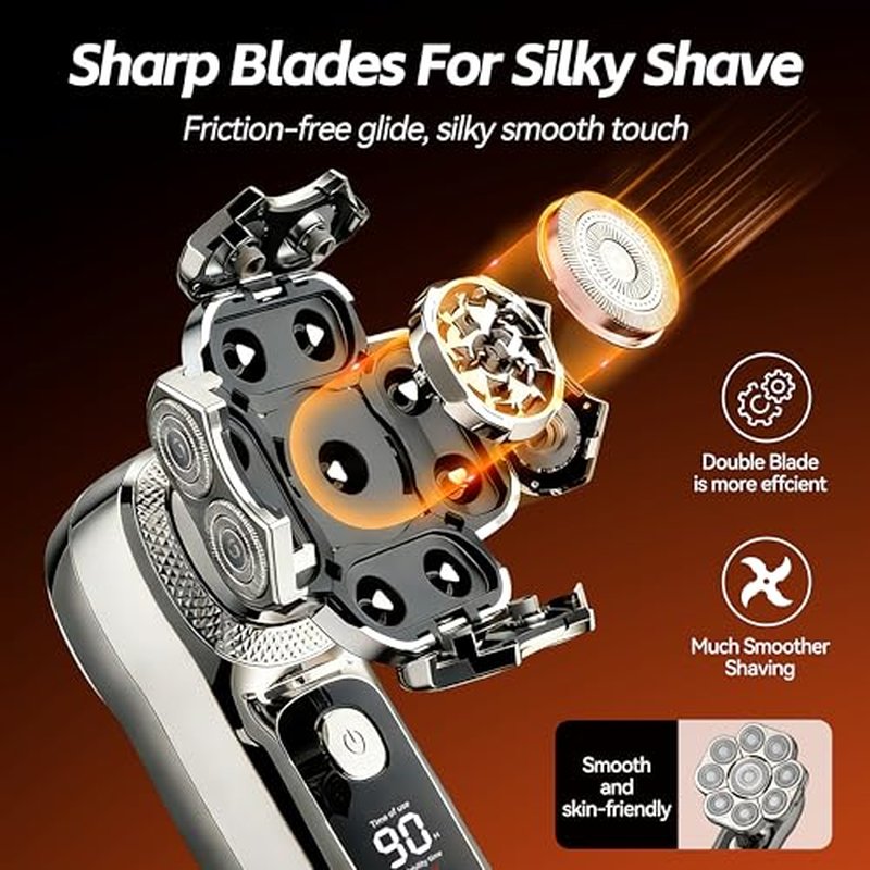 9D Head Shaver for Bald Men, 6-in-1 Electric Grooming Kit, Cordless Rechargeable Wet & Dry Waterproof Skull Razor with Nose Trimmer, Hair Clipper & Body Grooming Attachments