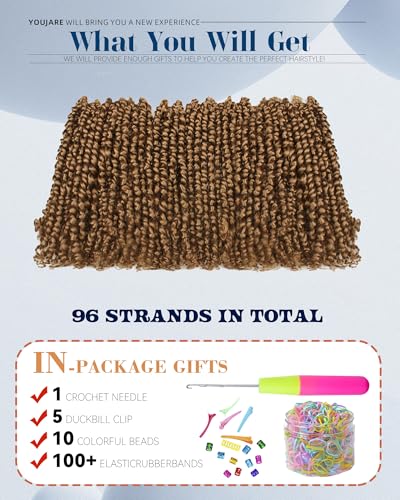 Youjare 10-Inch Pre-Looped Passion Twist Crochet Hair Extensions 27# Pack of 8