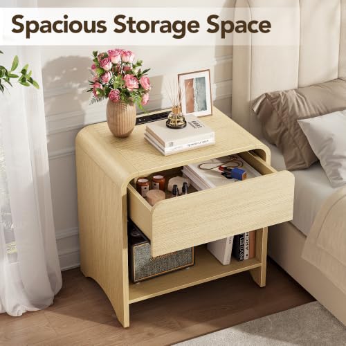Nightstand Set of 2 with Charging Station Light Oak - Modern Storage & Night Tables with Power Outlets & USB